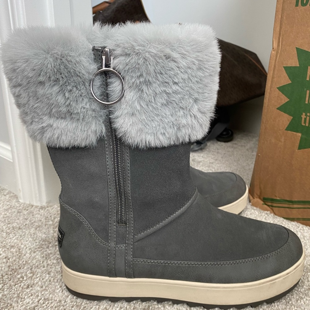 Women’s Size 8 - Koolaburra by UGG winter grey zip up boots with fur top.